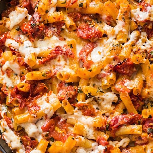 cast iron ziti with charred tomatoes