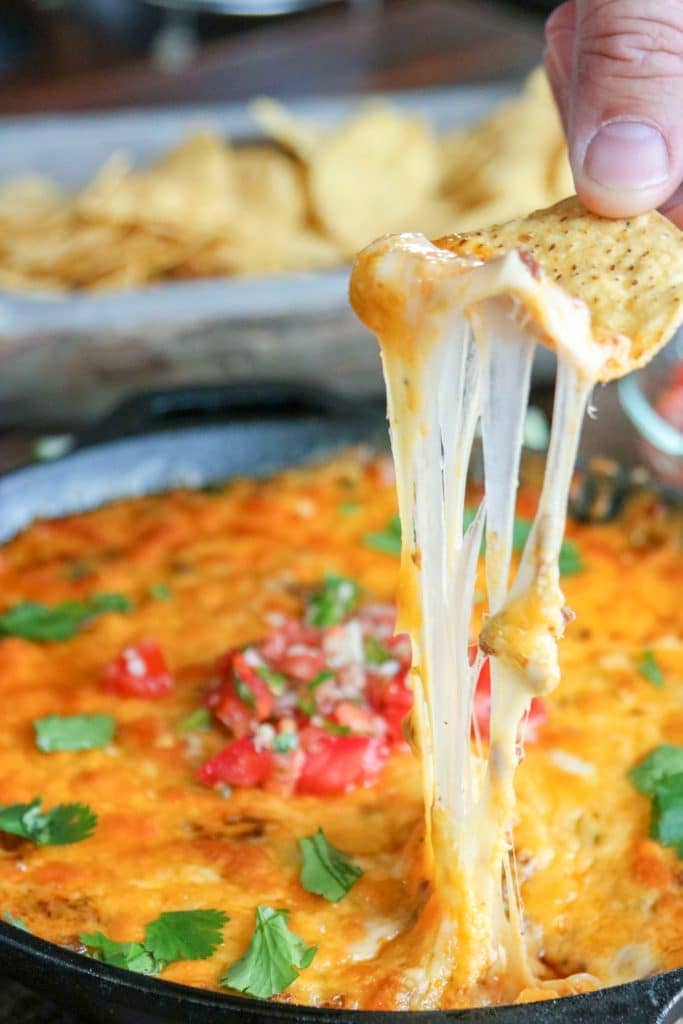 Cast iron skillet maxican cheese dip.