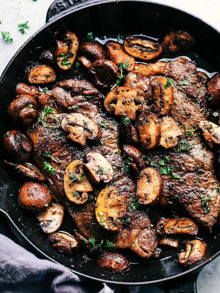 simple pan roasted mushroom in cast iron